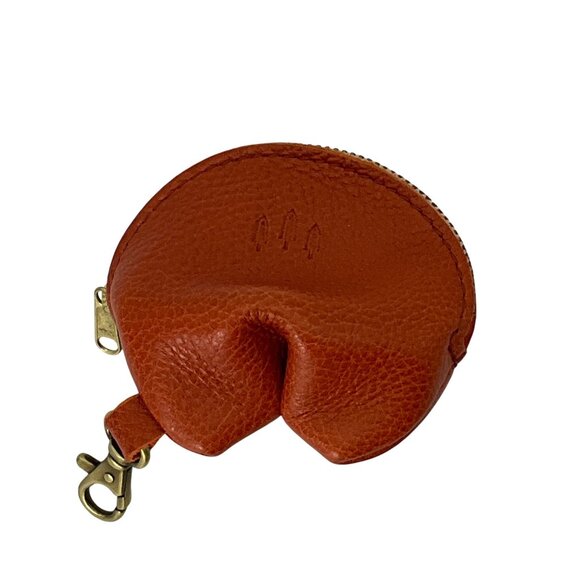Portland Leather Goods Fortune Cookie Pouch Keychain Orange Leather Boho - Picture 3 of 16